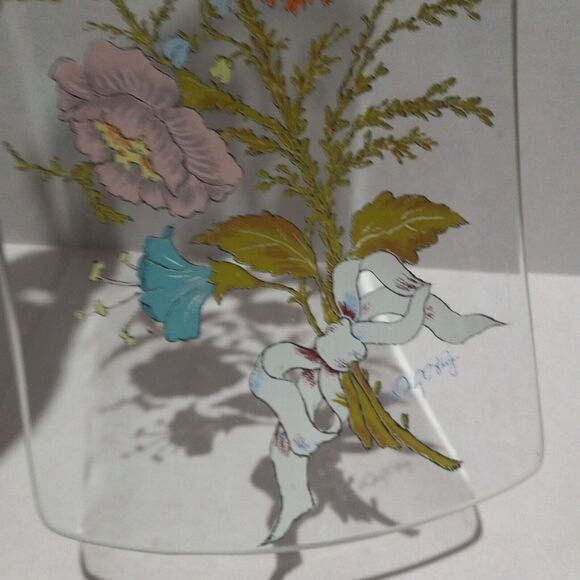 Vtg Signed Dorothy Thorpe Flowers & Ribbon Serving Tray-MCM-Transferware-Candy - Picture 8 of 9